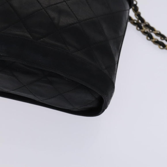 CHANEL Matelasse Chain Shoulder Bag Lamb Skin Black CC Auth bs23838