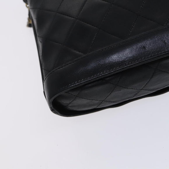 CHANEL Matelasse Chain Shoulder Bag Lamb Skin Black CC Auth bs23838