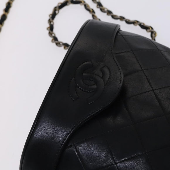 CHANEL Matelasse Chain Shoulder Bag Lamb Skin Black CC Auth bs23838