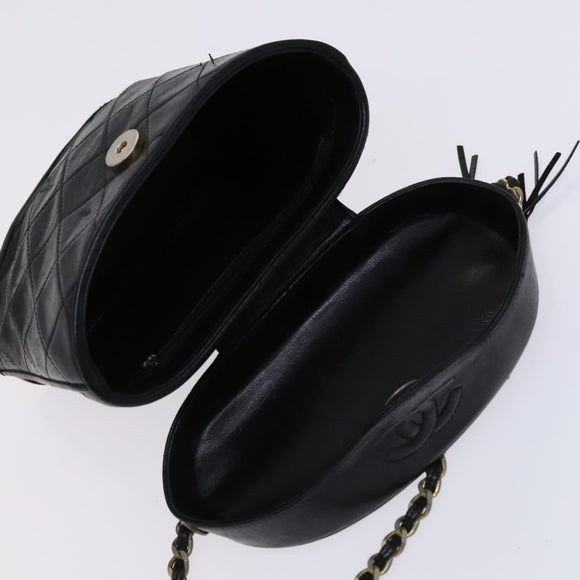 CHANEL Matelasse Chain Shoulder Bag Lamb Skin Black CC Auth bs23838