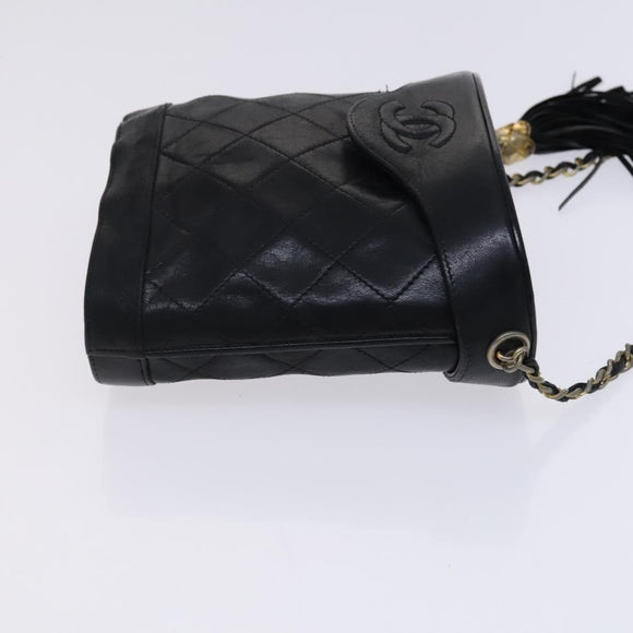 CHANEL Matelasse Chain Shoulder Bag Lamb Skin Black CC Auth bs23838