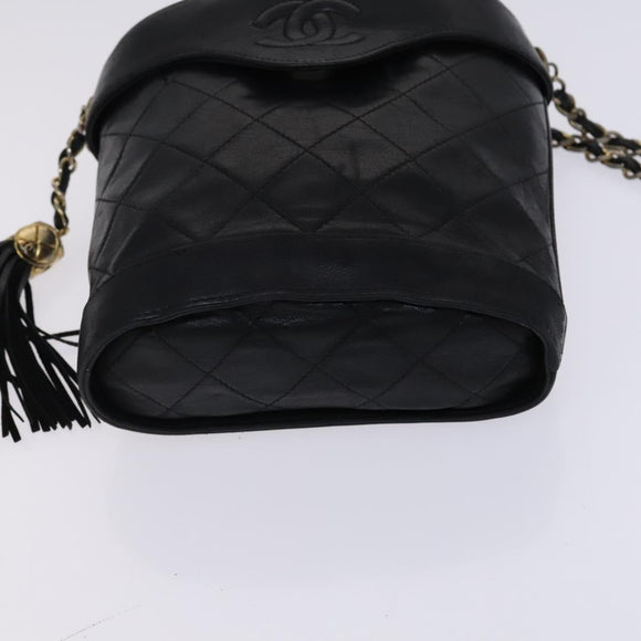 CHANEL Matelasse Chain Shoulder Bag Lamb Skin Black CC Auth bs23838