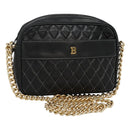 BALLY Chain Shoulder Bag Leather Black Gold Auth bs23848-1