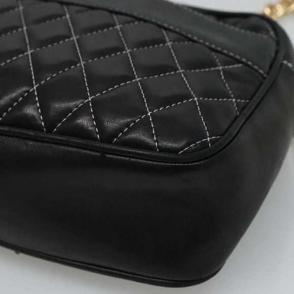 BALLY Chain Shoulder Bag Leather Black Gold Auth bs23848