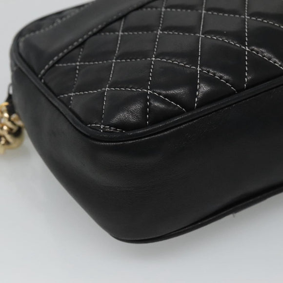BALLY Chain Shoulder Bag Leather Black Gold Auth bs23848