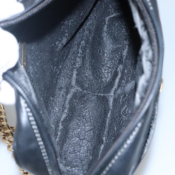 BALLY Chain Shoulder Bag Leather Black Gold Auth bs23848