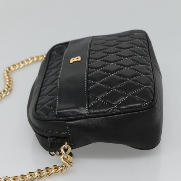 BALLY Chain Shoulder Bag Leather Black Gold Auth bs23848