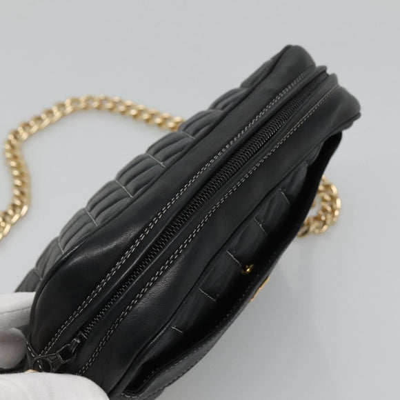 BALLY Chain Shoulder Bag Leather Black Gold Auth bs23848