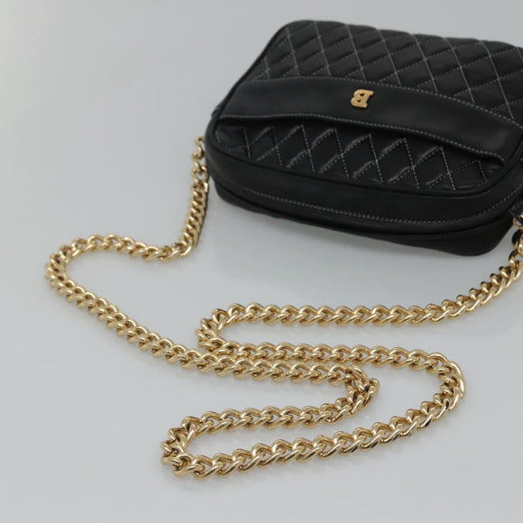 BALLY Chain Shoulder Bag Leather Black Gold Auth bs23848