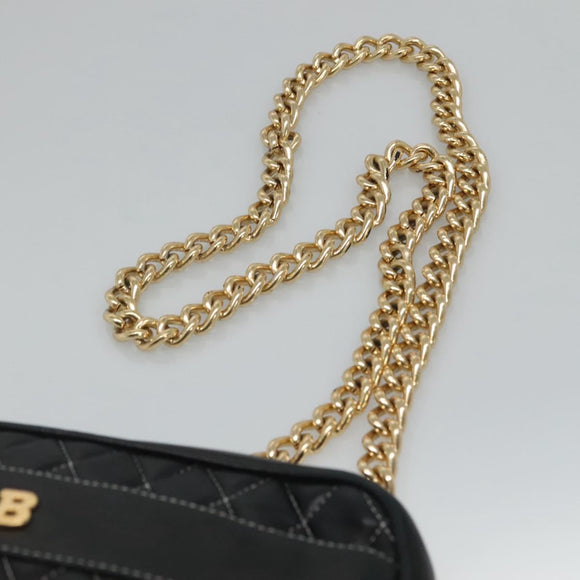 BALLY Chain Shoulder Bag Leather Black Gold Auth bs23848