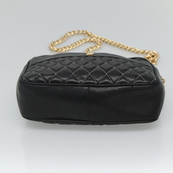 BALLY Chain Shoulder Bag Leather Black Gold Auth bs23848