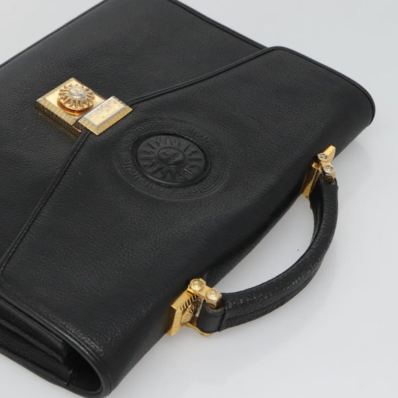 VERSACE Hand Bag Leather Black Auth bs23868