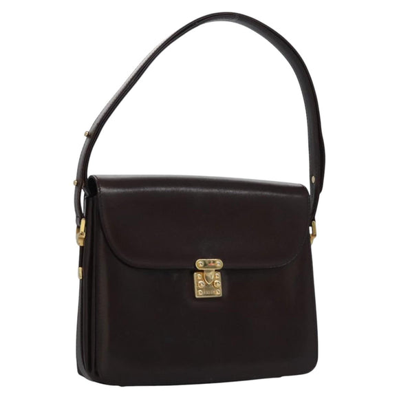 BALLY Shoulder Bag Leather Brown Gold Auth bs23873