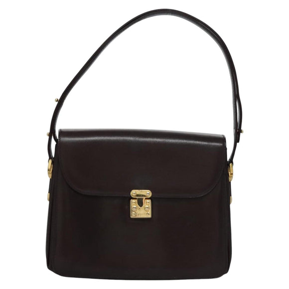 BALLY Shoulder Bag Leather Brown Gold Auth bs23873