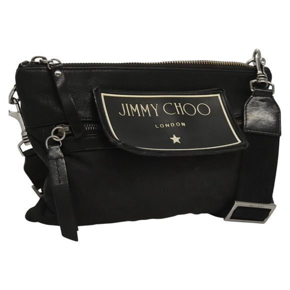 Jimmy Choo Shoulder Bag Nylon Leather Black Auth bs23874