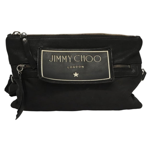 Jimmy Choo Shoulder Bag Nylon Leather Black Auth bs23874