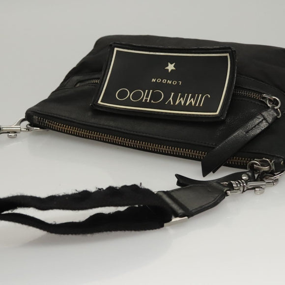 Jimmy Choo Shoulder Bag Nylon Leather Black Auth bs23874