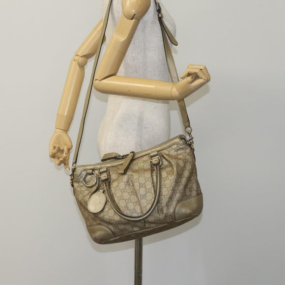 GUCCI GG Canvas Guccissima Hand Bag 2way Beige 247902 Auth bs23882