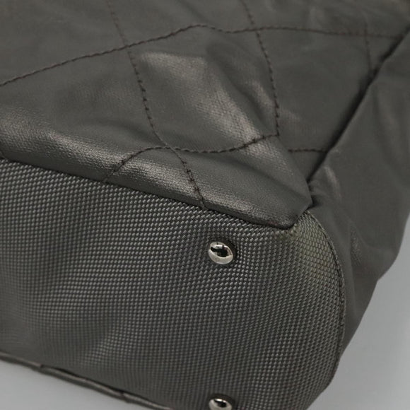 CHANEL Paris Biarritz PM Tote Bag Coated Canvas Silver CC Auth bs23887