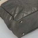 CHANEL Paris Biarritz PM Tote Bag Coated Canvas Silver CC Auth bs23887-16