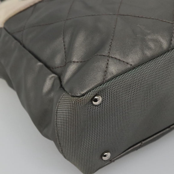 CHANEL Paris Biarritz PM Tote Bag Coated Canvas Silver CC Auth bs23887