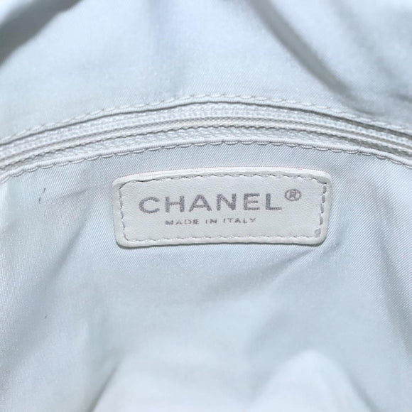 CHANEL Paris Biarritz PM Tote Bag Coated Canvas Silver CC Auth bs23887