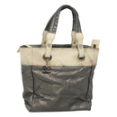 CHANEL Paris Biarritz PM Tote Bag Coated Canvas Silver CC Auth bs23887-1