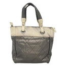 CHANEL Paris Biarritz PM Tote Bag Coated Canvas Silver CC Auth bs23887-2