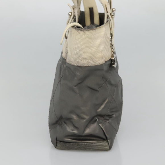 CHANEL Paris Biarritz PM Tote Bag Coated Canvas Silver CC Auth bs23887