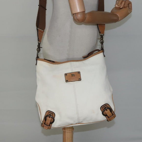 BURBERRY Blue Label Shoulder Bag Canvas White Auth bs23896