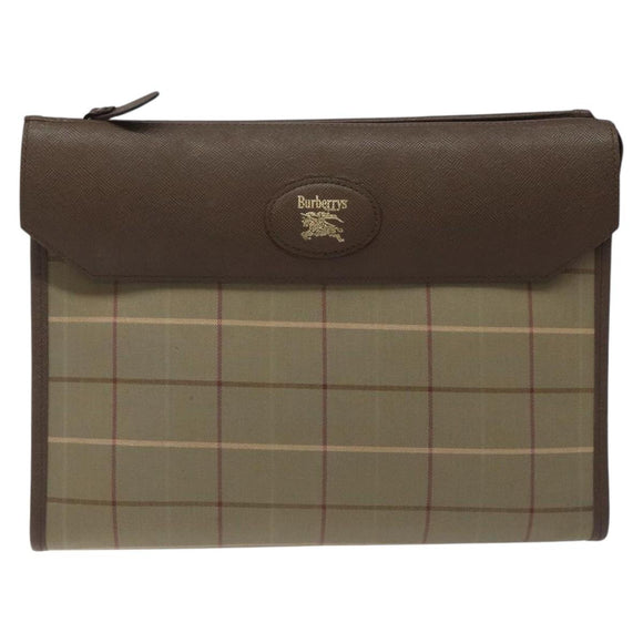 Burberrys Nova Check Clutch Bag Canvas Brown Auth bs23897