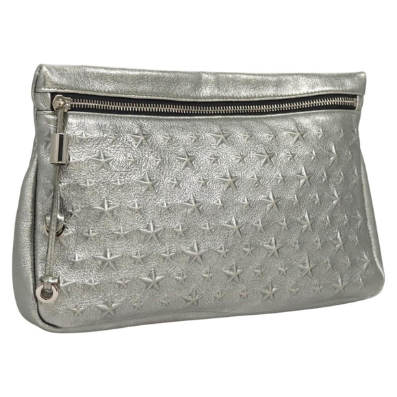 Jimmy Choo Clutch Bag Leather Silver Auth bs23914