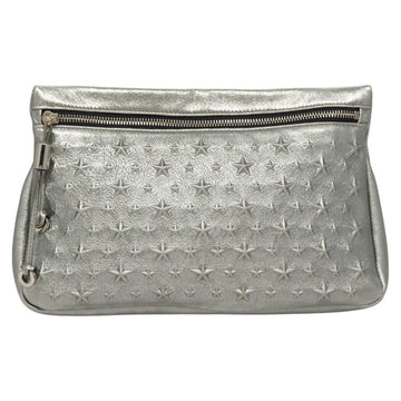 Jimmy Choo Clutch Bag Leather Silver Auth bs23914 - 0