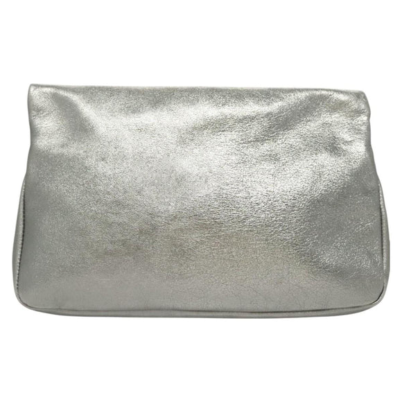 Jimmy Choo Clutch Bag Leather Silver Auth bs23914