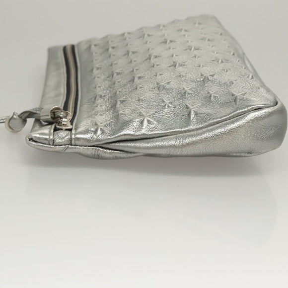 Jimmy Choo Clutch Bag Leather Silver Auth bs23914