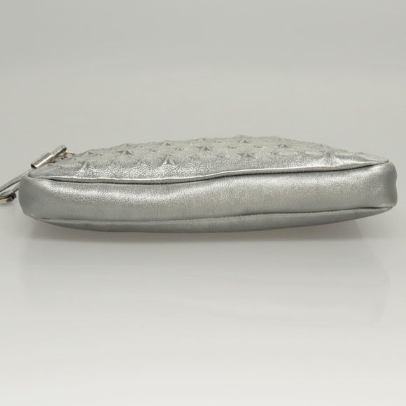 Jimmy Choo Clutch Bag Leather Silver Auth bs23914