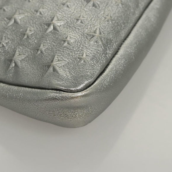 Jimmy Choo Clutch Bag Leather Silver Auth bs23914