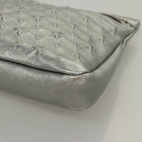 Jimmy Choo Clutch Bag Leather Silver Auth bs23914