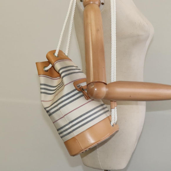 BURBERRY Shoulder Bag Canvas Leather White Auth bs23926