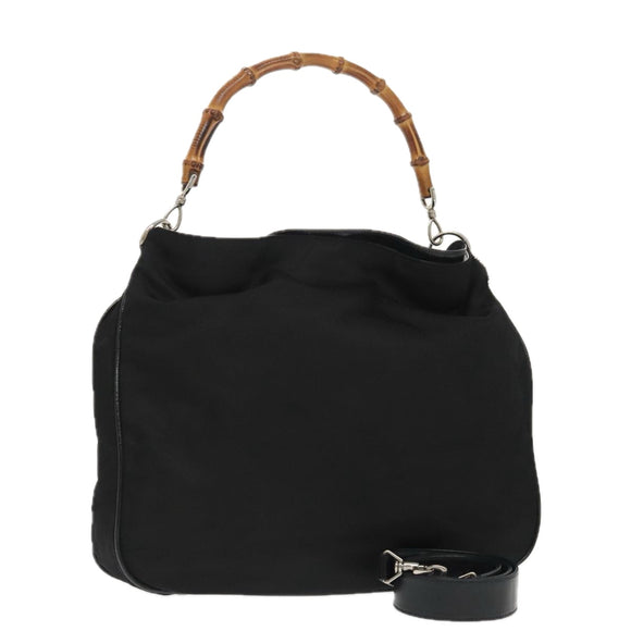 GUCCI Bamboo Hand Bag Nylon 2way Black 001 2128 1577 Auth bs23939