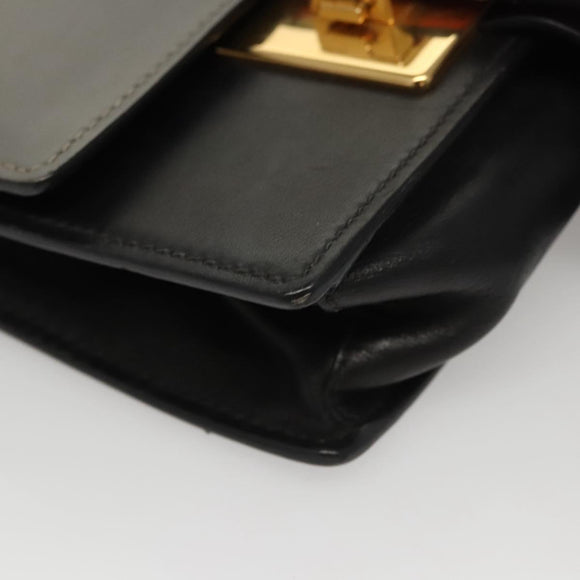 PRADA Chain Shoulder Bag Leather Gray Gold Auth bs23951