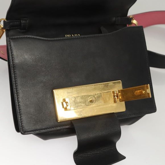 PRADA Chain Shoulder Bag Leather Gray Gold Auth bs23951