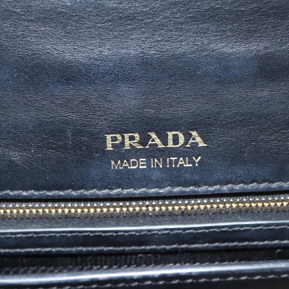 PRADA Chain Shoulder Bag Leather Gray Gold Auth bs23951