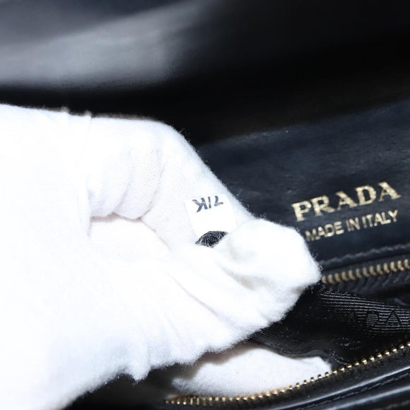 PRADA Chain Shoulder Bag Leather Gray Gold Auth bs23951