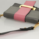 PRADA Chain Shoulder Bag Leather Gray Gold Auth bs23951-6