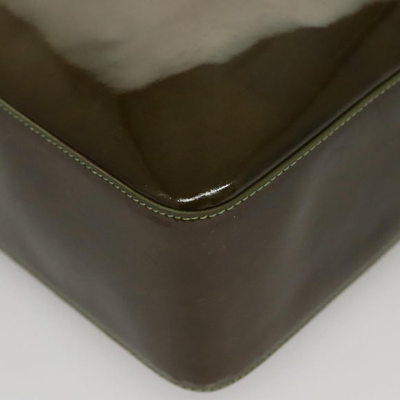 CHANEL Hand Bag Enamel Khaki CC Auth bs23971