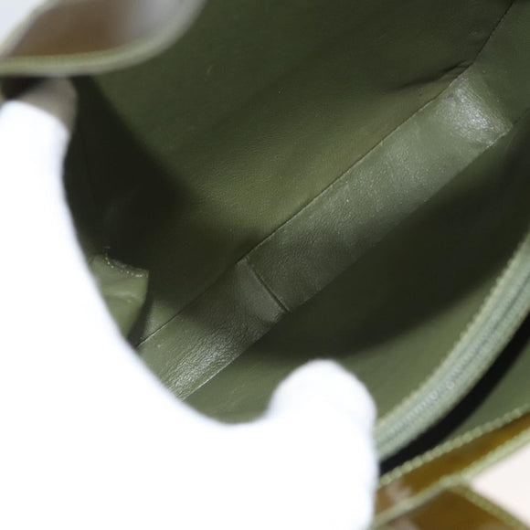 CHANEL Hand Bag Enamel Khaki CC Auth bs23971