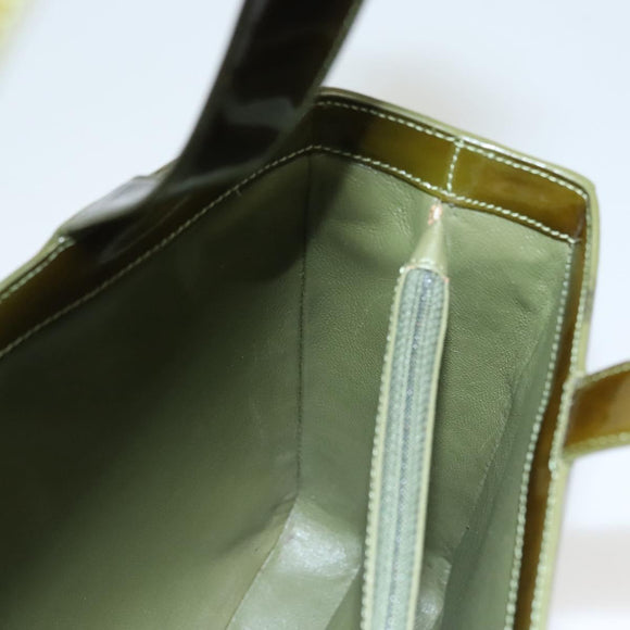 CHANEL Hand Bag Enamel Khaki CC Auth bs23971