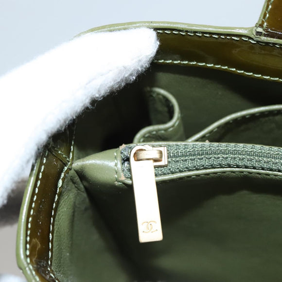 CHANEL Hand Bag Enamel Khaki CC Auth bs23971