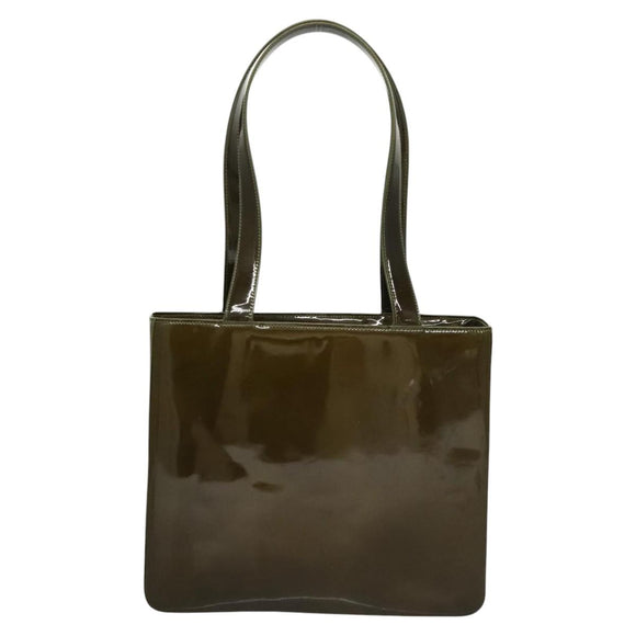 CHANEL Hand Bag Enamel Khaki CC Auth bs23971